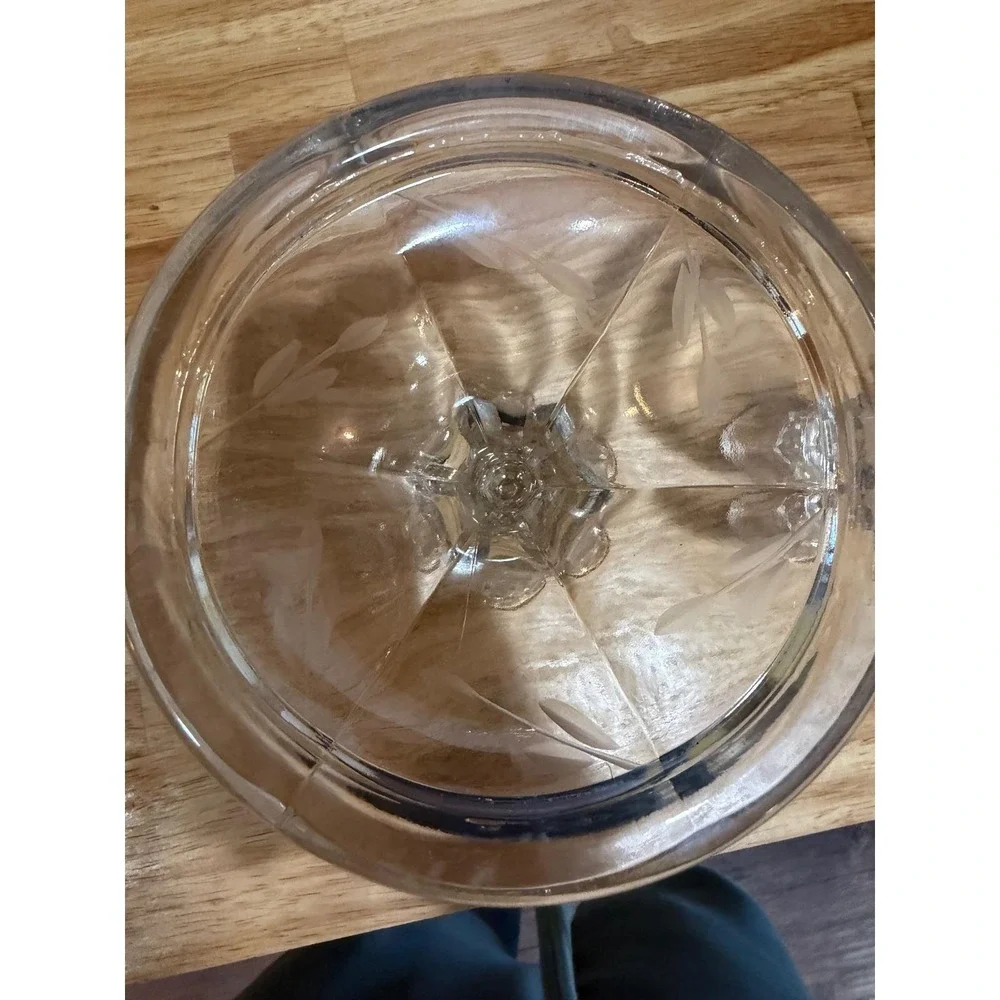 Vintage Etched Crystal Glass Candlestick Holders Pair Floral Wheat Pattern 7in